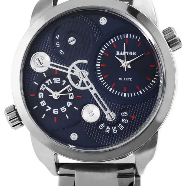 Raptor Herrenuhr mit Edelstahlband, 2 Uhrwerke